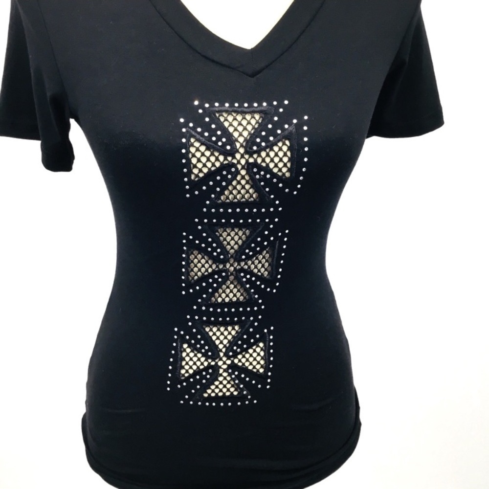 Maltese Netting Cross on Black Tee, 3 front 1 back